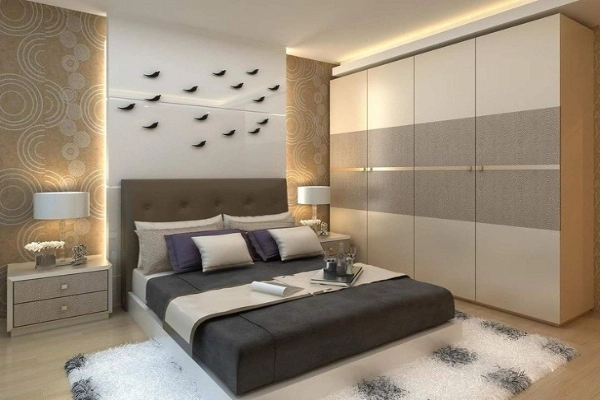 A Bedroom with accent and floor-to-ceiling wardrobe