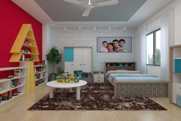 A multifunctional  kids bedroom with a play area