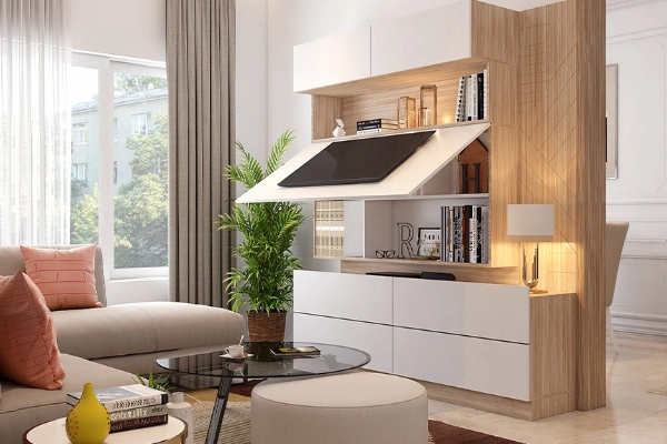 TV unit with hidden storsge behind